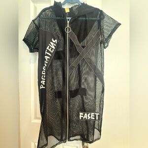 Black Mesh Zip-Up Dress